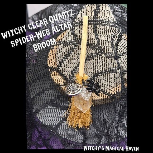 Clear Quartz Point Crystal Charm Alar Broom Set - Picture 4 of 6